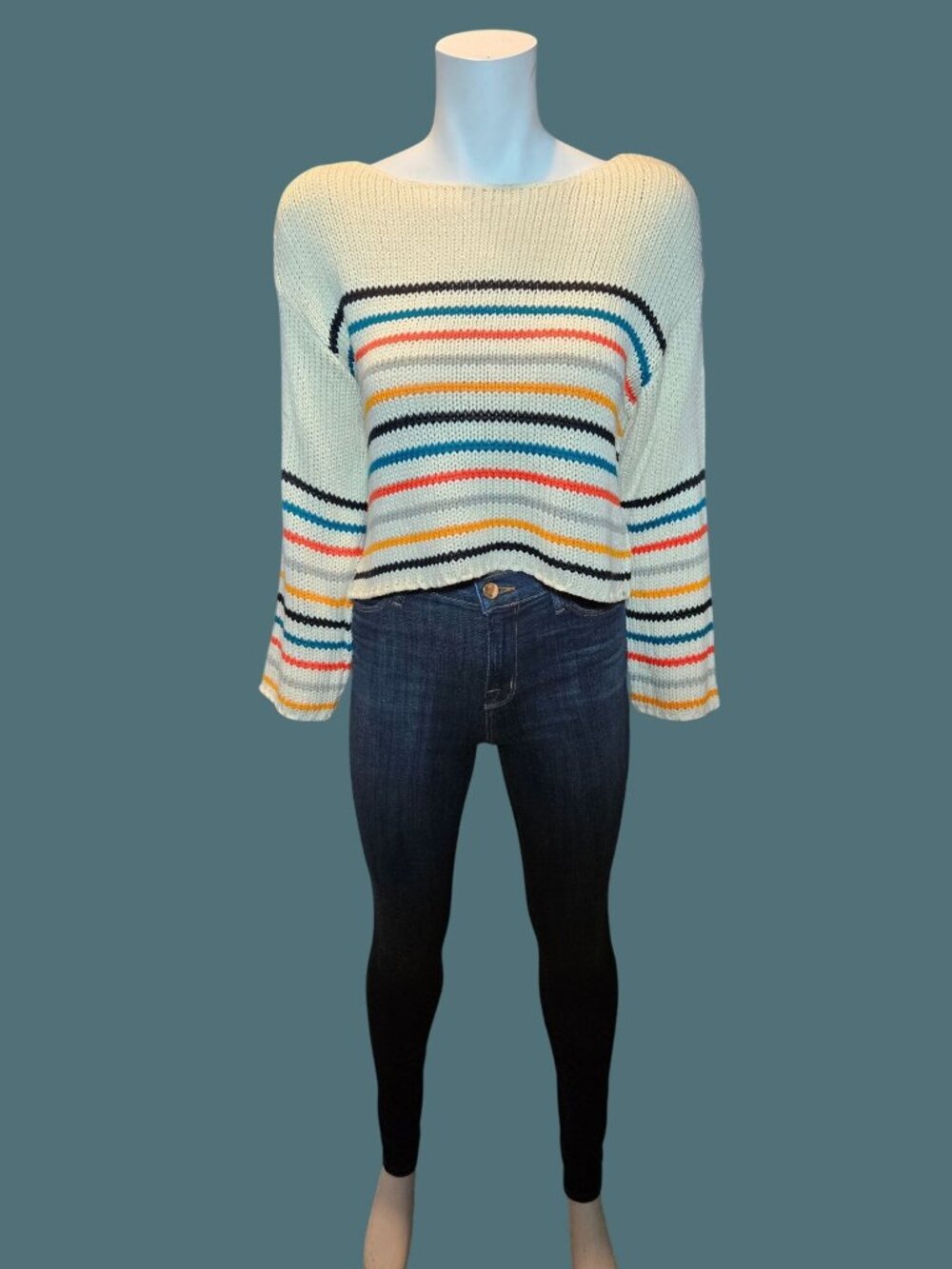 Ripcurl Striped Knit Boxy Bell Sleeve Beach Sweater Relaxed Fit XS/S